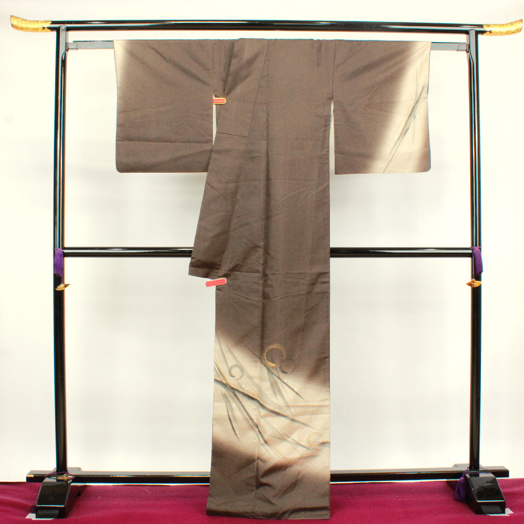 訪問着 袷 身丈167cm 裄丈64cm 消炭色 作家物 円相 正絹 Aランク 茶系 1112002473514