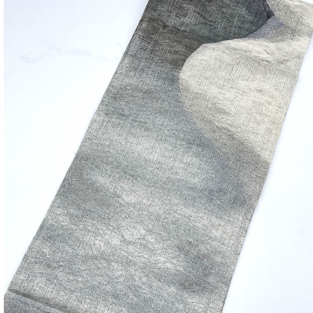 袋帯 銀白色色(ぎんはくしょくいろ) 夏帯 抽象模様 夏物 帯丈430cm 正絹 Bランク ポイント柄 カジュアル グラデーション系 1123007764399