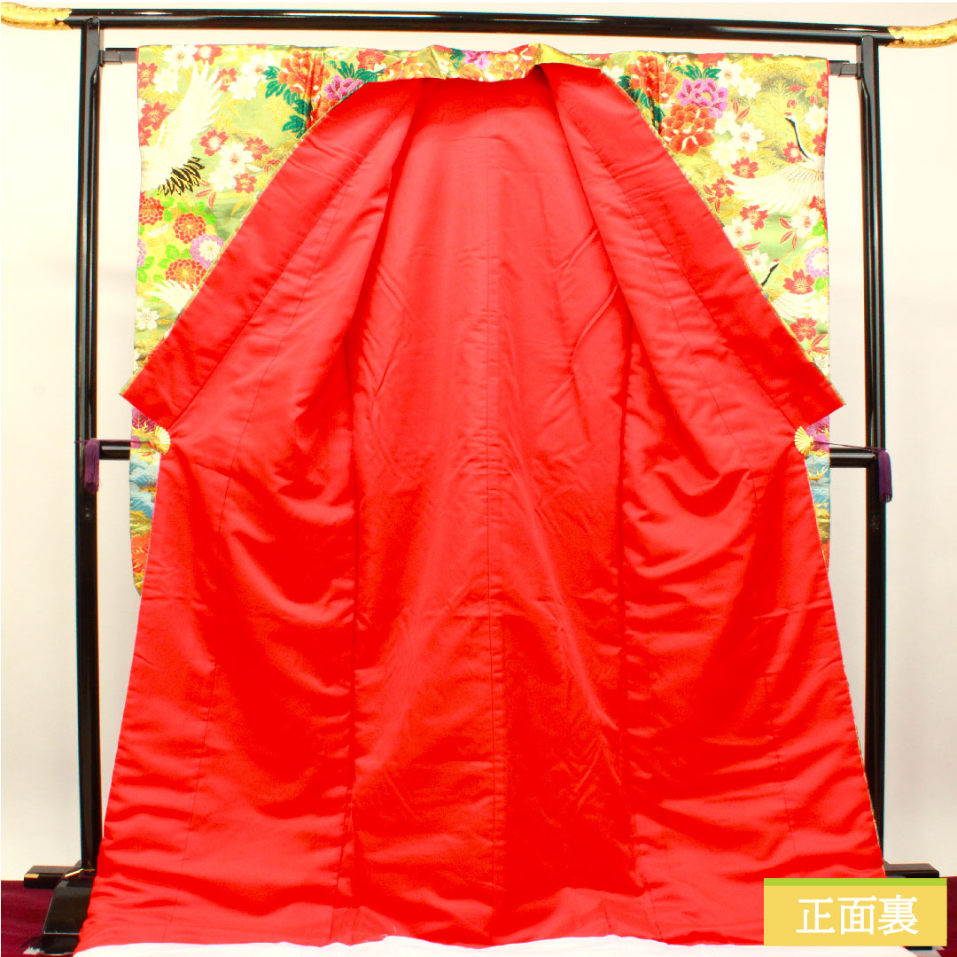 色打掛 正絹 身丈194cm 裄丈66cm 唐織 松 鶴 Sランク 袷 緑系 1110000702919