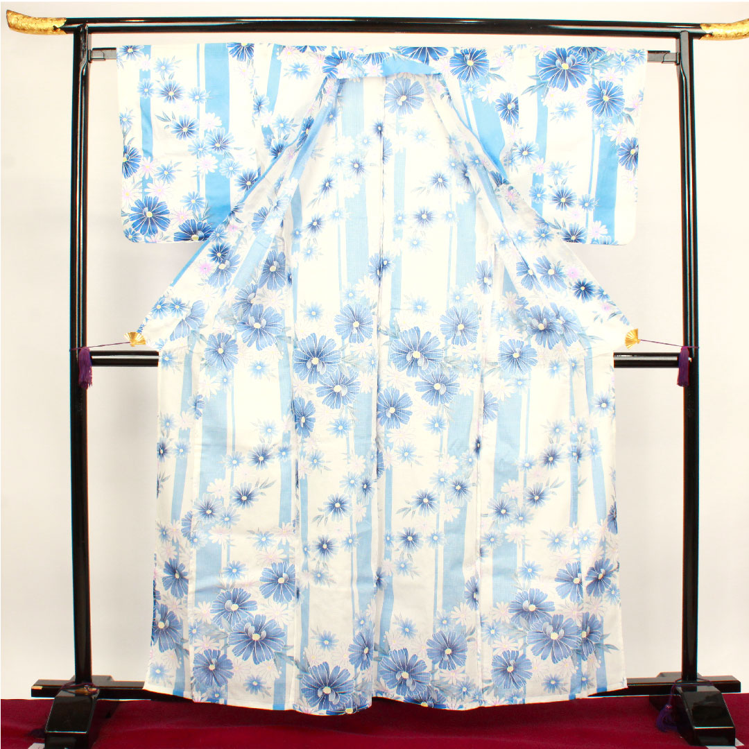 Yukata, floral pattern, cotton, S rank, single layer, length 161cm, sleeve length 65.5cm, white, 1118001482411