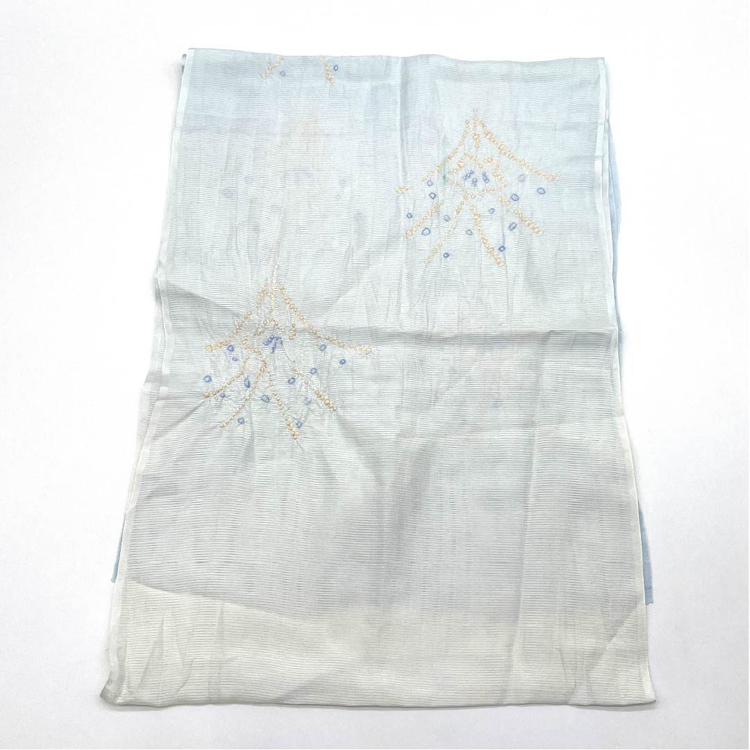 帯揚げ 正絹 セミフォーマル 藍白色(あいじろいろ) 絽 夏用 花柄 長さ約164cm 幅約29.5cm Sランク 水色系 1136000642924