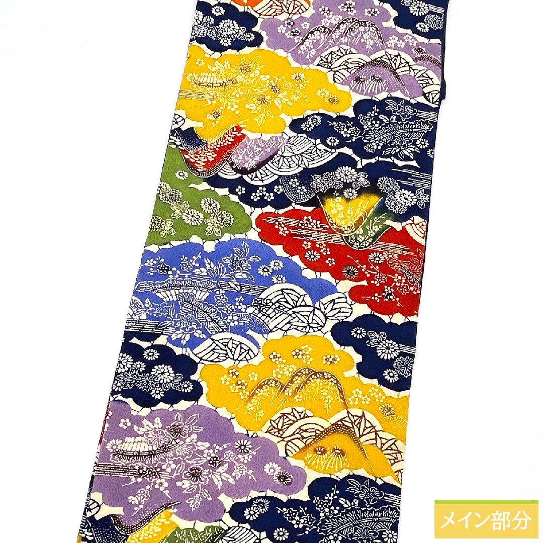 名古屋帯 鉄葡萄色 京紅型 古典柄 花 植物様 帯丈375cm 正絹 Sランク 六通 カジュアル 青系 1124005312317 名古屋仕立て