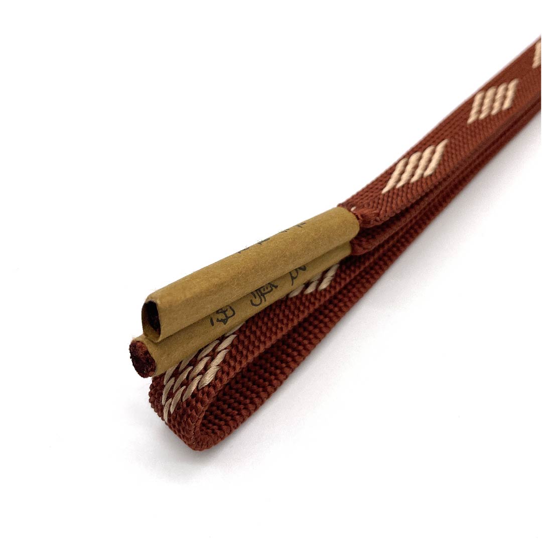 (新古品) 帯締め 正絹 四分紐 濃柿色(こいがきいろ) 五嶋紐 江戸組紐 菱模様 長さ約160cm 幅約1.2cm カジュアル Sランク 茶系 1135002612314