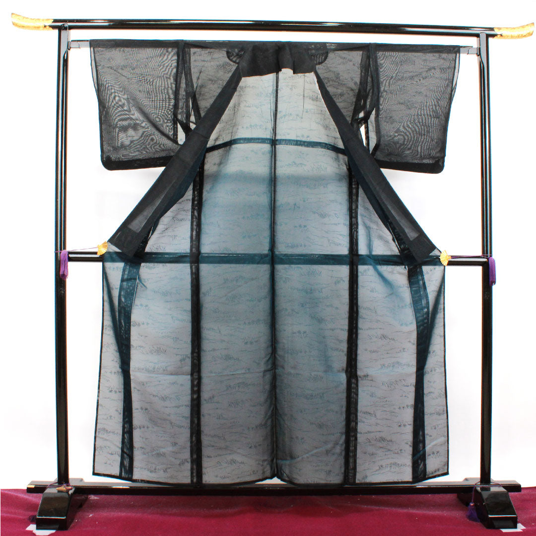 Summer item, pure silk, plain color, length 159cm, sleeve length 64.5cm, landscape pattern, gauze, S rank, black, 1132001292310