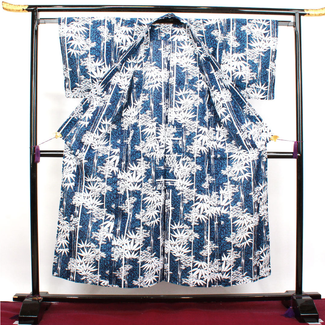 浴衣 濃紺色 竹 木綿 Sランク 単衣 身丈153cm 裄丈62.5cm 紺系 1118003302218