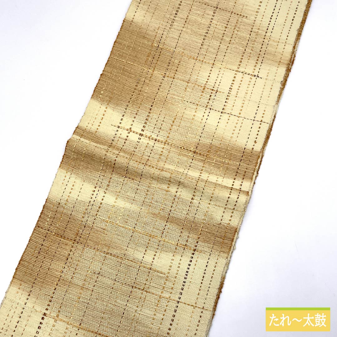 名古屋帯 薄卵色(うすたまごいろ) 紬地 幾何学模様 帯丈350cm 正絹 Sランク 全通 カジュアル ベージュ系 1124008092325 開き仕立て