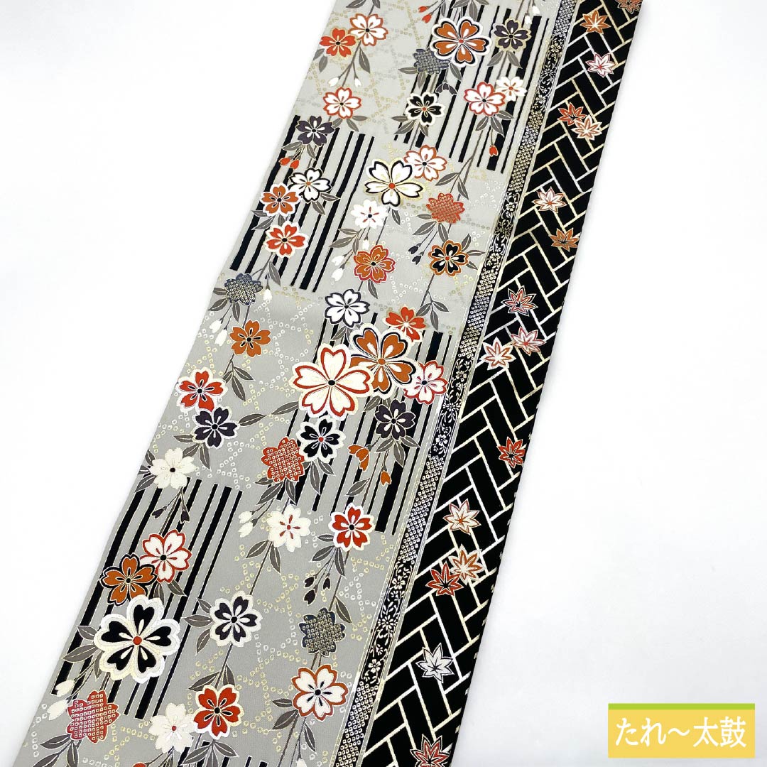 Nagoya Obi, Polyester, Grade A, White-Gray, Dyed, Classic Cherry Blossom Pattern, 360cm Long, Full Length, Semi-Formal, Gray, Item Number: 1124010883322, Open-Leg Style