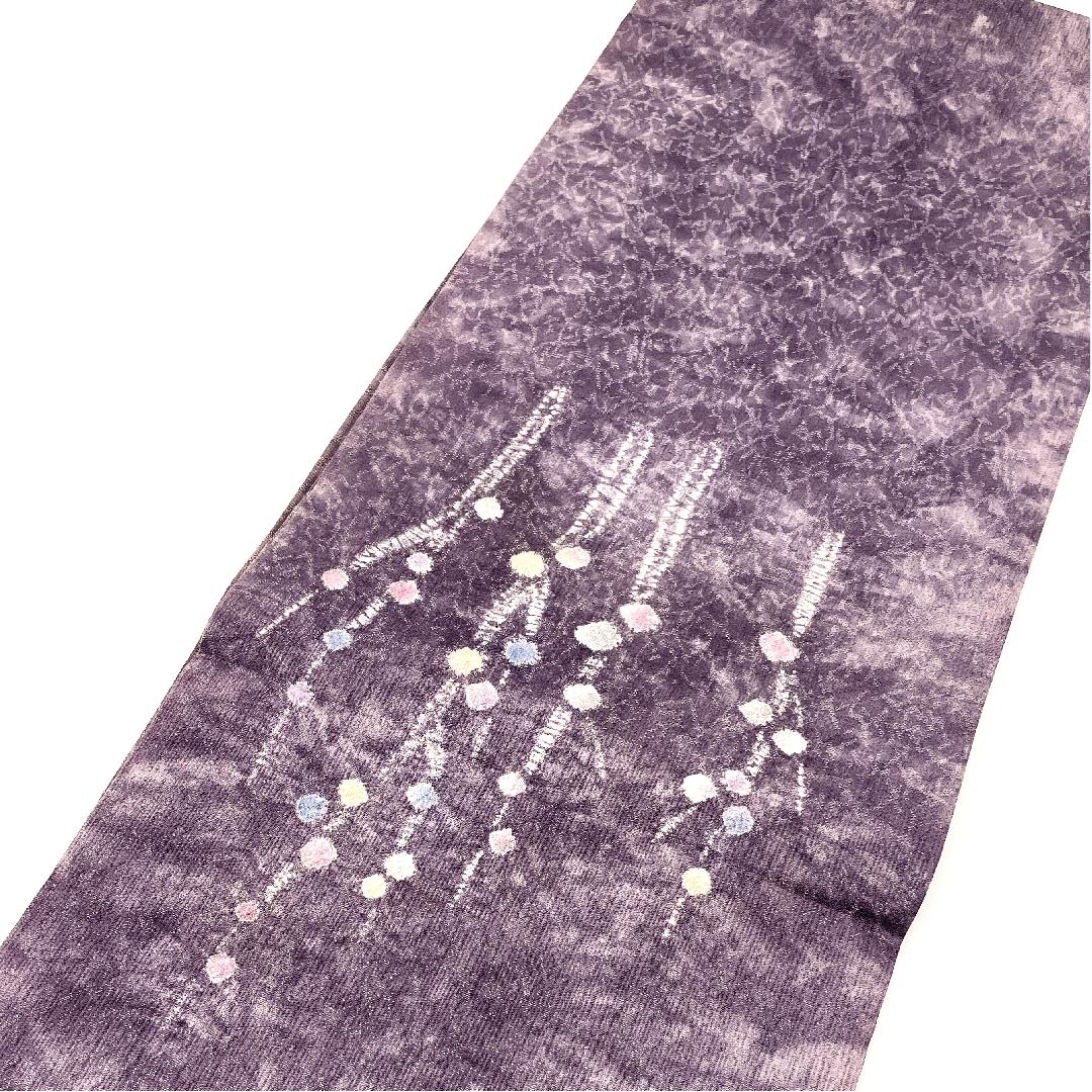 袋帯 鳩羽色(はとばいろ) 絞り 抽象模様 帯丈452cm 正絹 Sランク ポイント柄 カジュアル 紫系 1123003042420