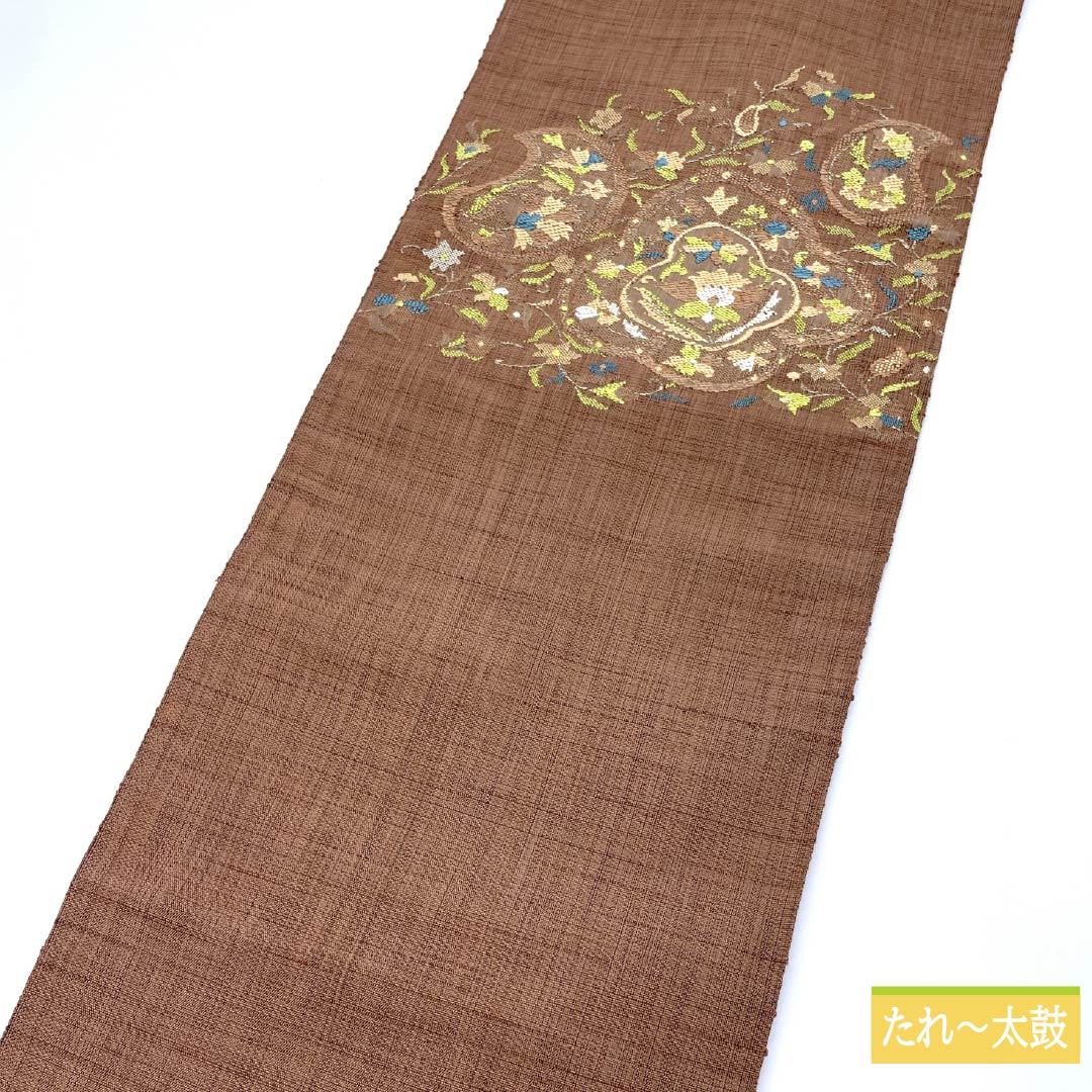 Nagoya obi, Tan pattern brown (Tangara chairo), Karaori, Sarasa pattern, obi length 350cm, pure silk, S rank, point pattern, casual, brown, 1124006912314, Nagoya tailoring