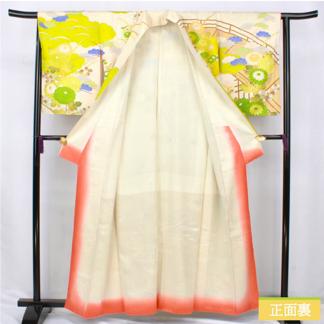 訪問着 正絹 Aランク 袷 身丈162cm 裄丈63.5cm 京友禅 松 菊 白系 1112006353411