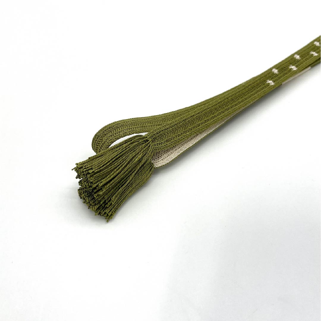 (Brand New) Pure Silk Obi-jime (Sash Band) in Ikou Chairo (Brown) with Twisted Tassels by Suiran Kobo, for Single-Layer Kimono, Approximately 164cm Long, 1.4cm Wide, Casual, Greenish Color, Product Number: 1135005391319