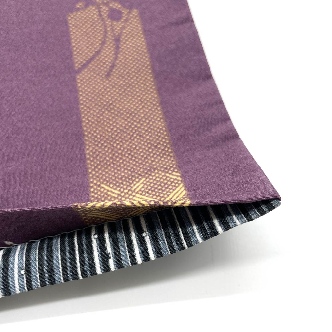 半幅帯 ポリエステル 帯丈392cm 古代紫色(こだいむらさきいろ) 植物模様 モノトーン 縞 ストライプ リバーシブル 紫系 Sランク 1125001592320
