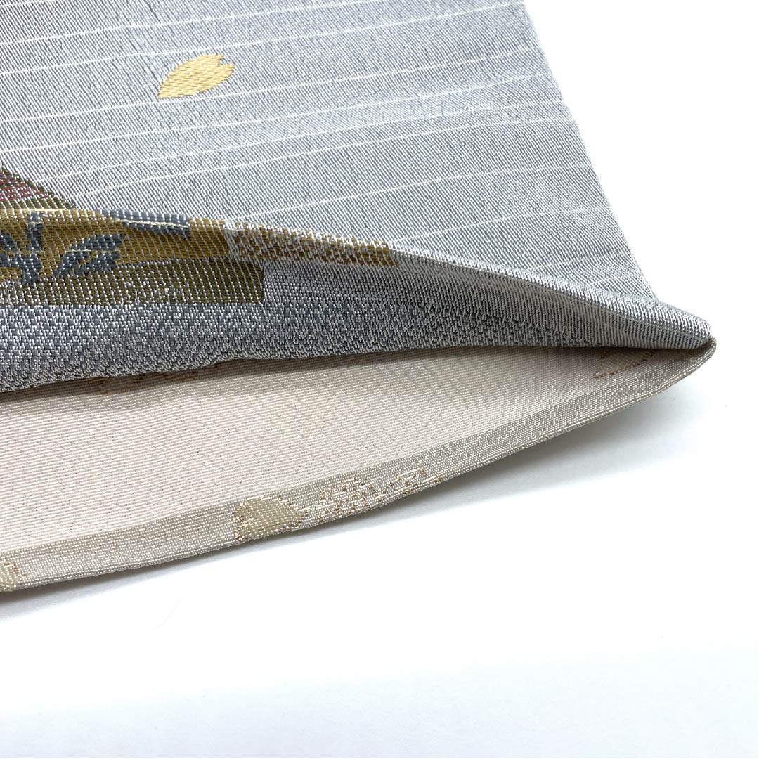 半幅帯 ポリエステル 帯丈440cm 水銀色(すいぎんいろ) 古典柄 花柄 長尺 グレー系 Sランク 1125001522422