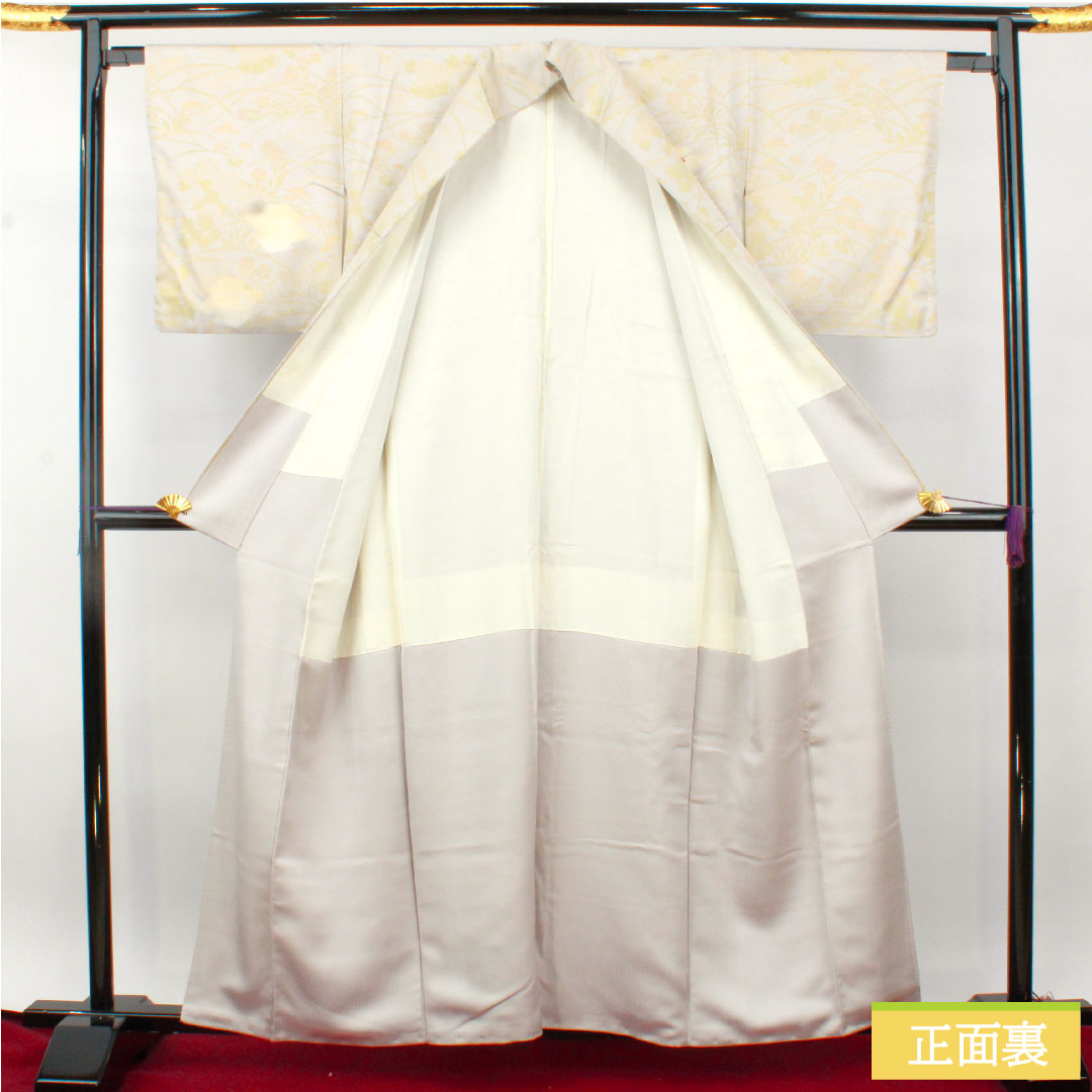 訪問着 正絹 袷 身丈159.5cm 裄丈64.5cm 銀白色(ぎんはくしょく) 京友禅 吉祥文様 Sランク グレー系 1112004772322