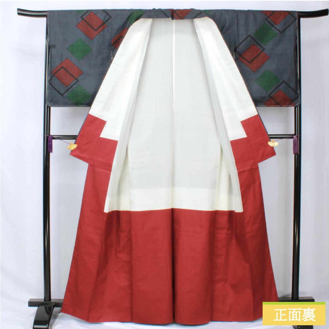 紬 正絹 身丈165cm 裄丈65.5cm 韓藍色(からあいいろ) 大島紬 一元絣 7マルキ Sランク 袷 紺系 1116003832518