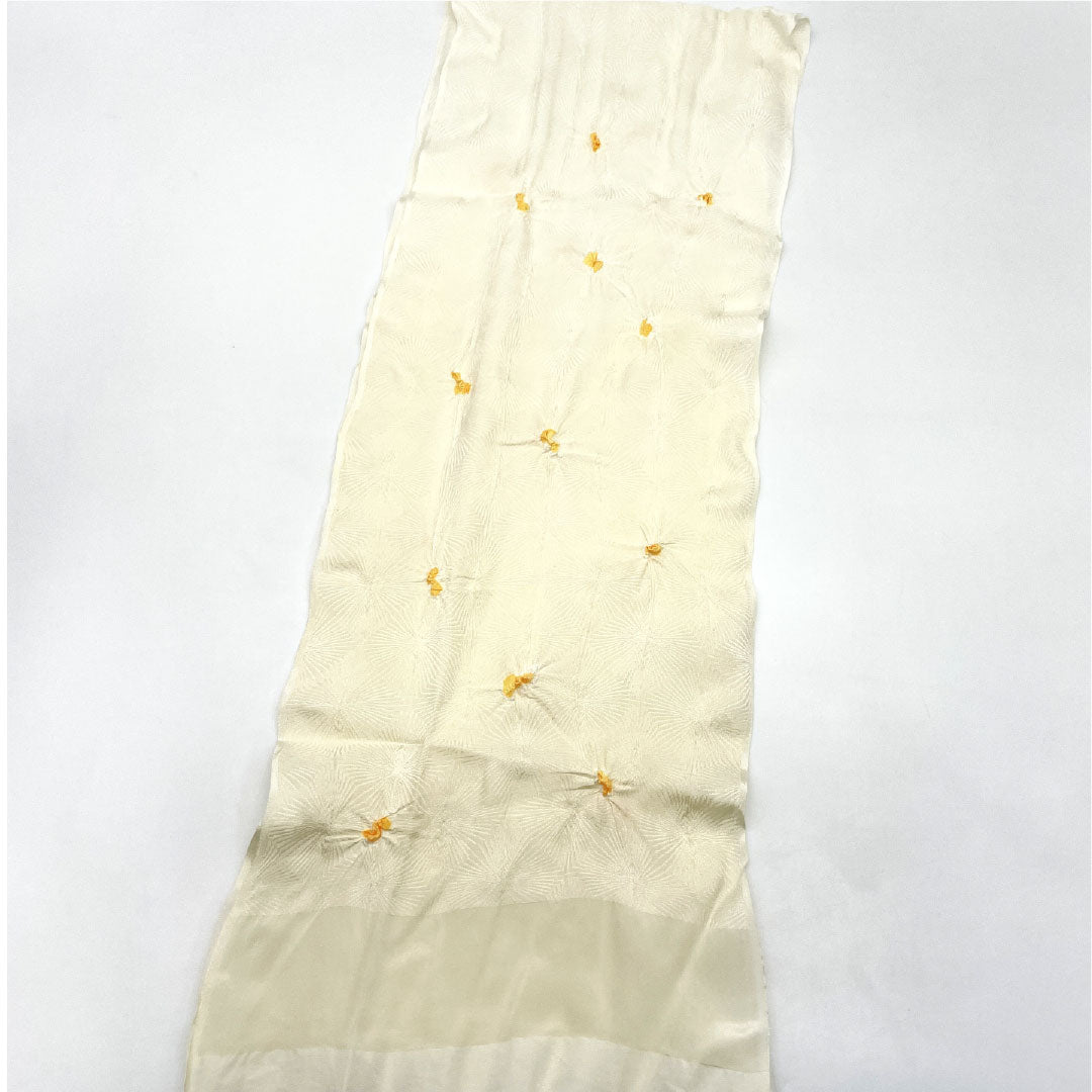 (Unused, pre-owned item) Obijime and Obiage Set, Silk, New Rank, Pale Egg Yolk Yellow and Cream, Shibori, Diamond Pattern, Length approx. 152cm, Width approx. 1.3cm, Semi-formal, Cream color, 1141000491315