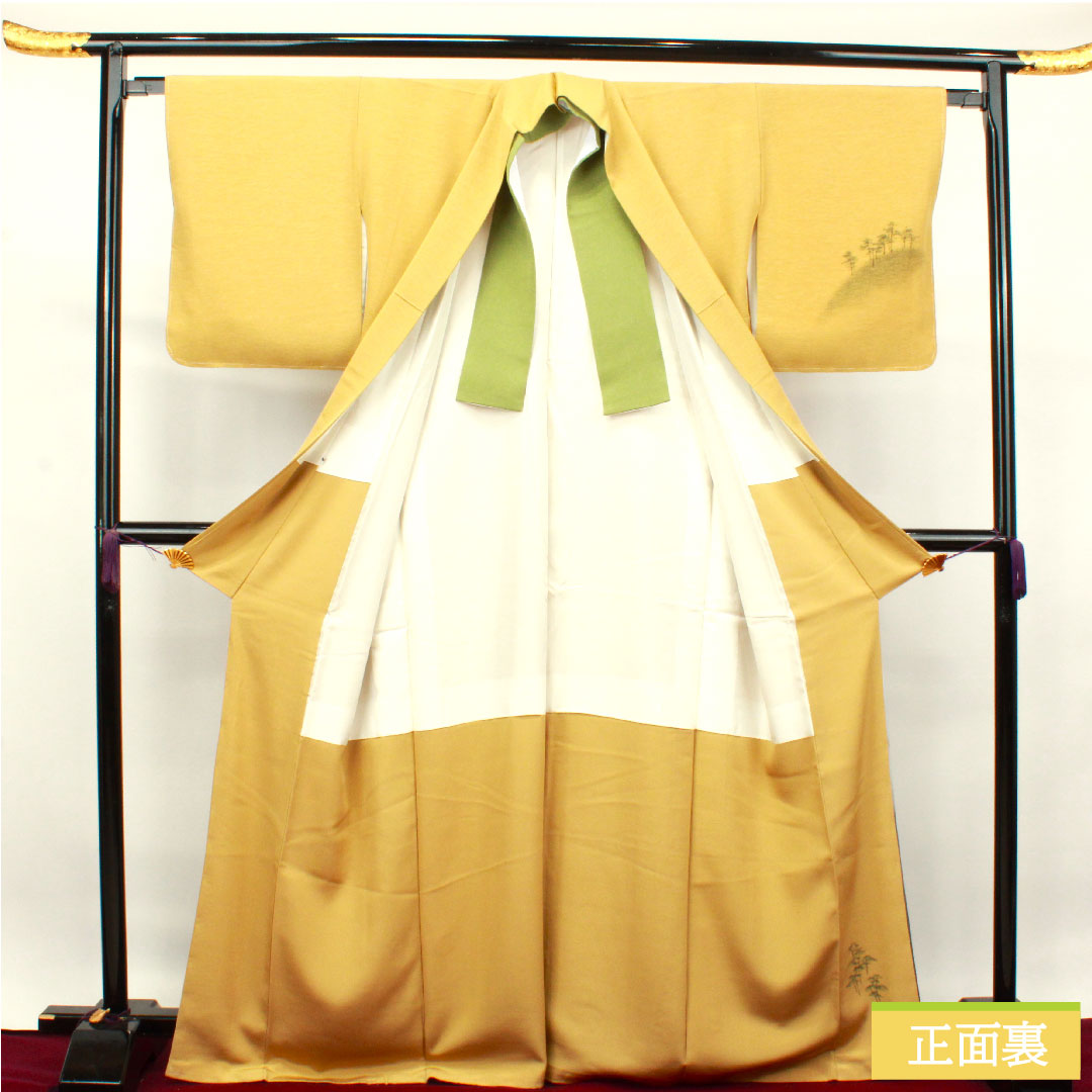 訪問着 正絹 袷 身丈167cm 裄丈64cm 楊梅色 風景模様 作家物 しつけ糸付き 未使用品 Sランク 黄系 1112003382523