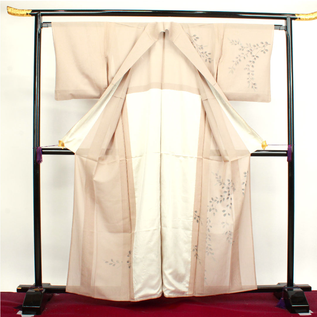 夏物 正絹 訪問着 身丈161.5cm 裄丈64cm 鴇色鼠色(ときいろねずいろ) 萩 紗 Sランク ベージュ系 1132000612425