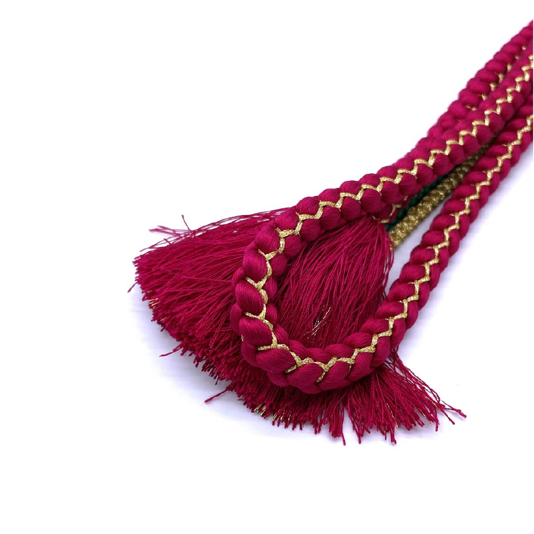 帯締め 正絹 振袖用 飾り付き パール 丸組 長さ約172cm 幅約1cm フォーマル Sランク 赤系 1135003462412