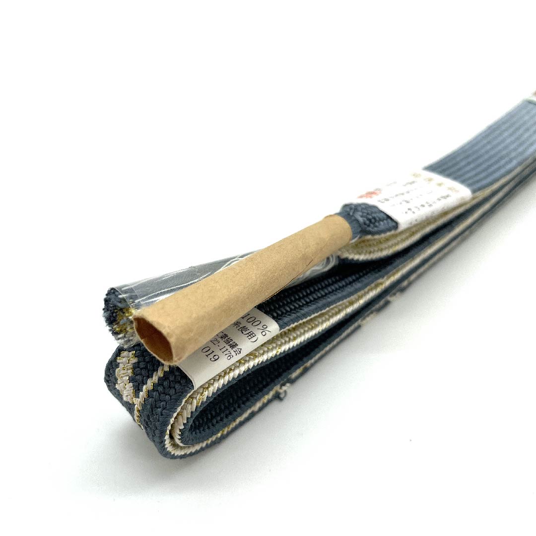 (新古品) 帯締め 正絹 四分紐 湊鼠色(みなとねずいろ) 特選金銀糸使用 金属糸使用 花模様 長さ約165cm 幅約1.5cm セミフォーマル Sランク 青系 1135002282317