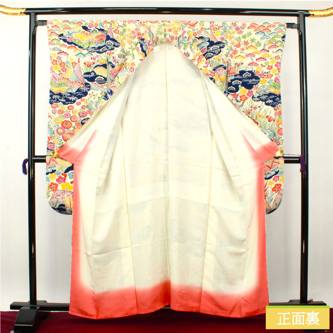 振袖 正絹 身丈160cm 裄丈64.5cm 袷 乳白色(にゅうはくしょく) 京紅型 吉祥文様 Sランク クリーム系 1113002032415