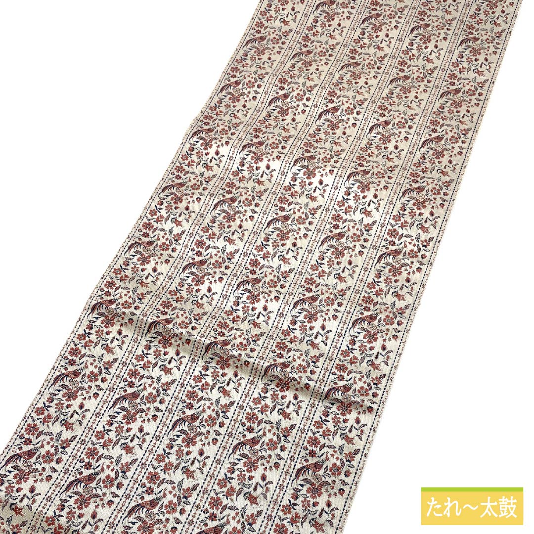 名古屋帯 灰白色(かいはくしょくいろ) 西陣織 古代錦 瀬川 帯丈336cm 正絹 Sランク 全通 カジュアル ピンク系 1124007502313 松葉仕立て