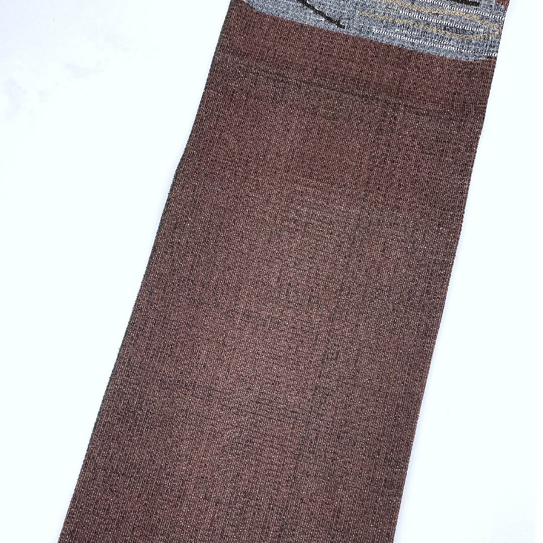 (未仕立)袋帯 桃尻色(ももじりいろ) 幾何学模様 帯丈454cm 正絹 Aランク ポイント柄 カジュアル 茶系 1123007203414