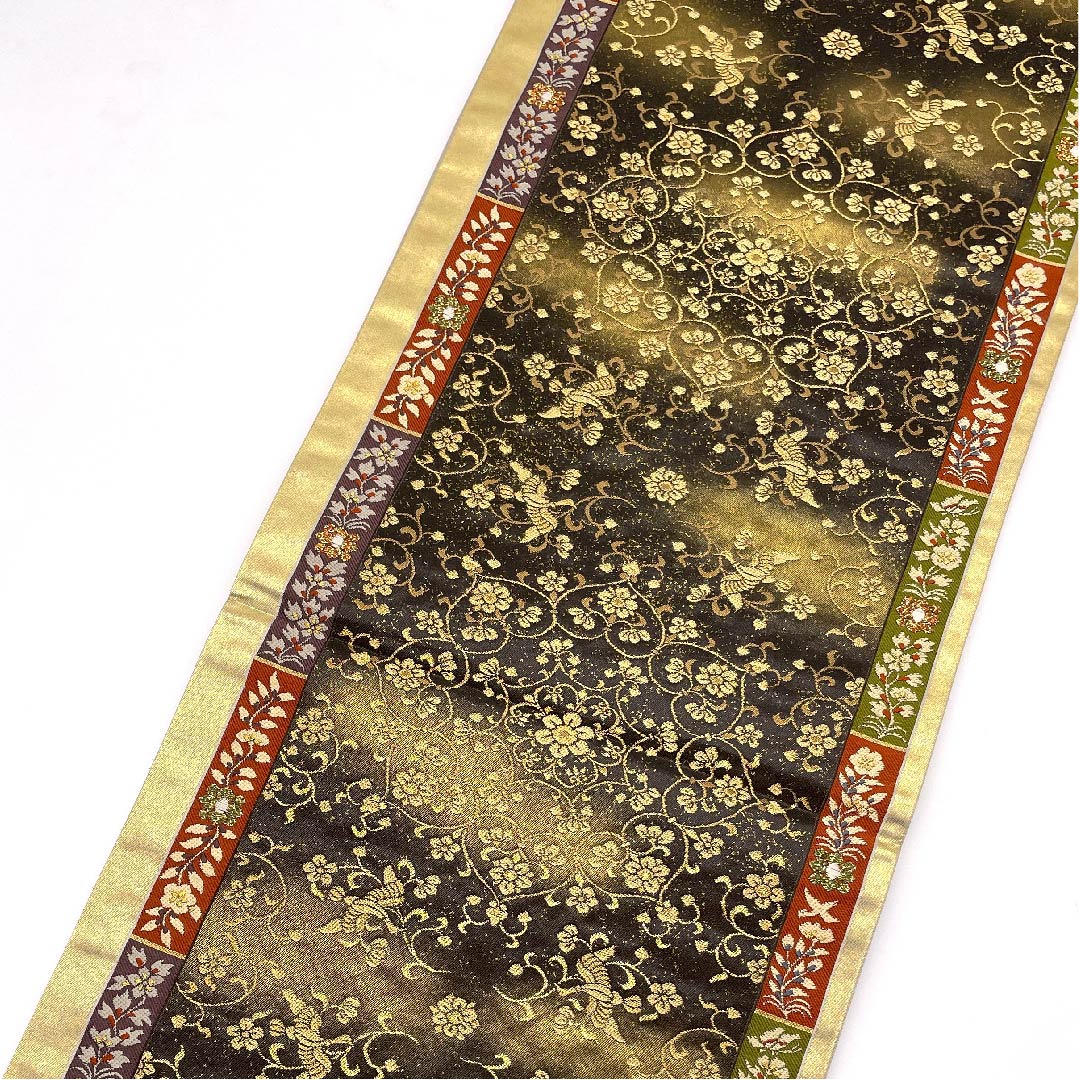 袋帯 金色 華紋 鳳凰 加納幸 帯丈438cm 正絹 Sランク 六通 フォーマル 金系 1123006132321