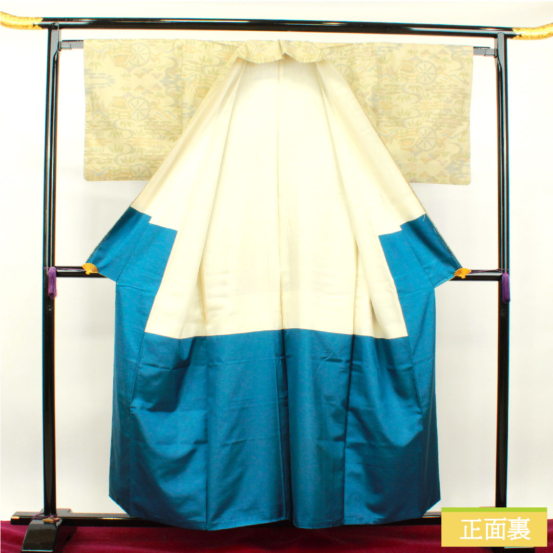 大島紬 正絹 身丈157.5cm 裄丈64.5cm 蕎麦切色 緯総絣 風景模様 Aランク 袷 ベージュ系 1116002883325