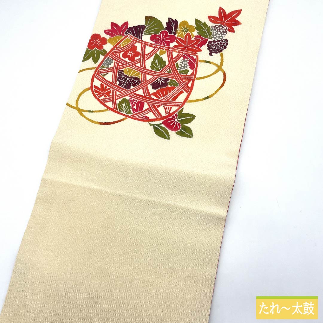 名古屋帯 正絹 Sランク 生成り色(きなりいろ) ちりめん地 京紅型 三越ちりめん 帯丈359cm ポイント柄 カジュアル クリーム系 1124009212315 名古屋仕立て