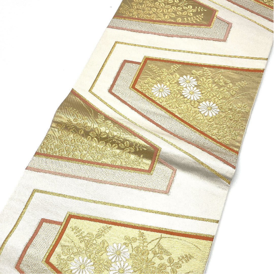 袋帯 渡文 全通 帯丈432cm 正絹 Aランク 全通 フォーマル 白系 1123003733311