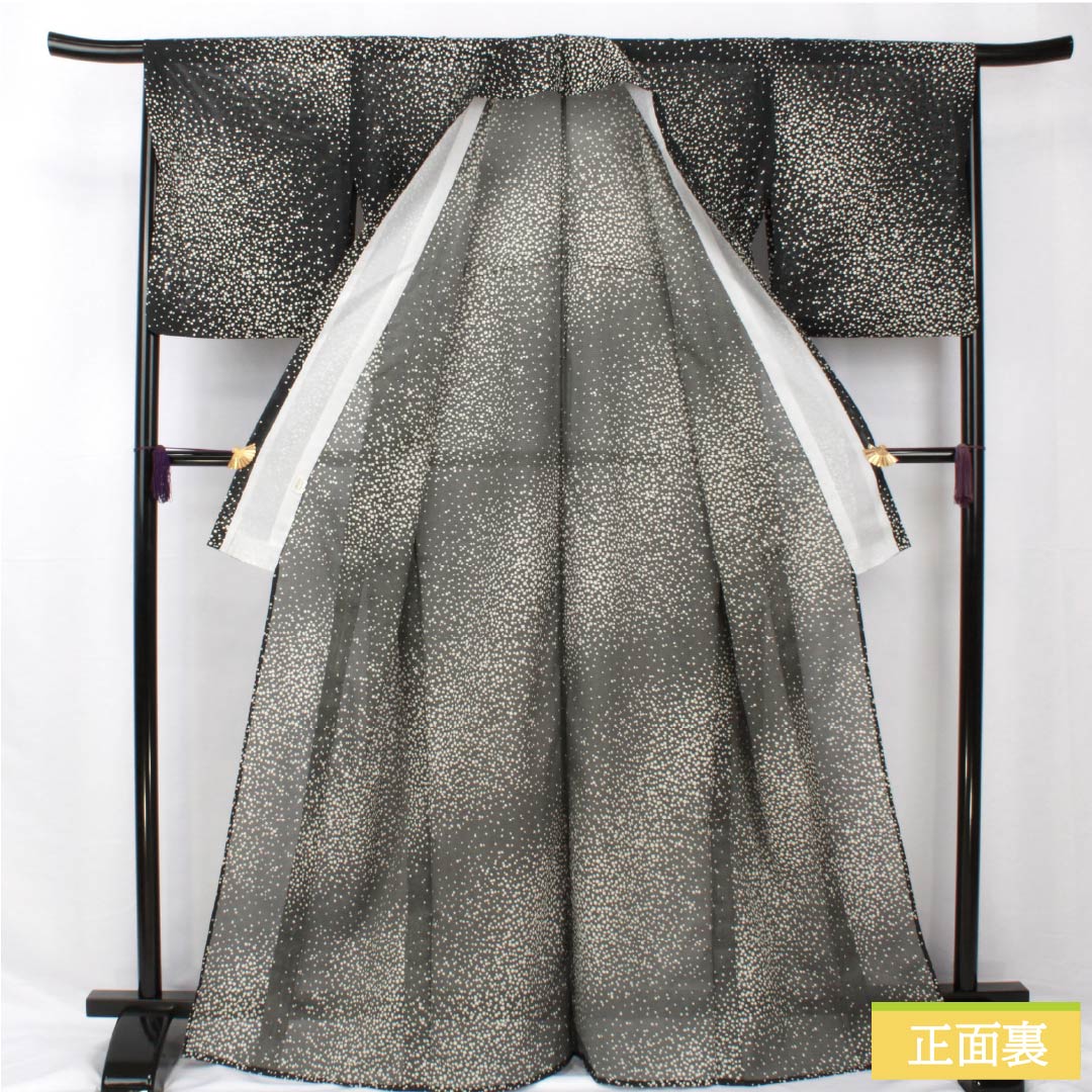 Summer kimono, polyester, small pattern, length 167cm, sleeve length 67cm, dot, washable kimono, silk, S rank, black, 1132001932510