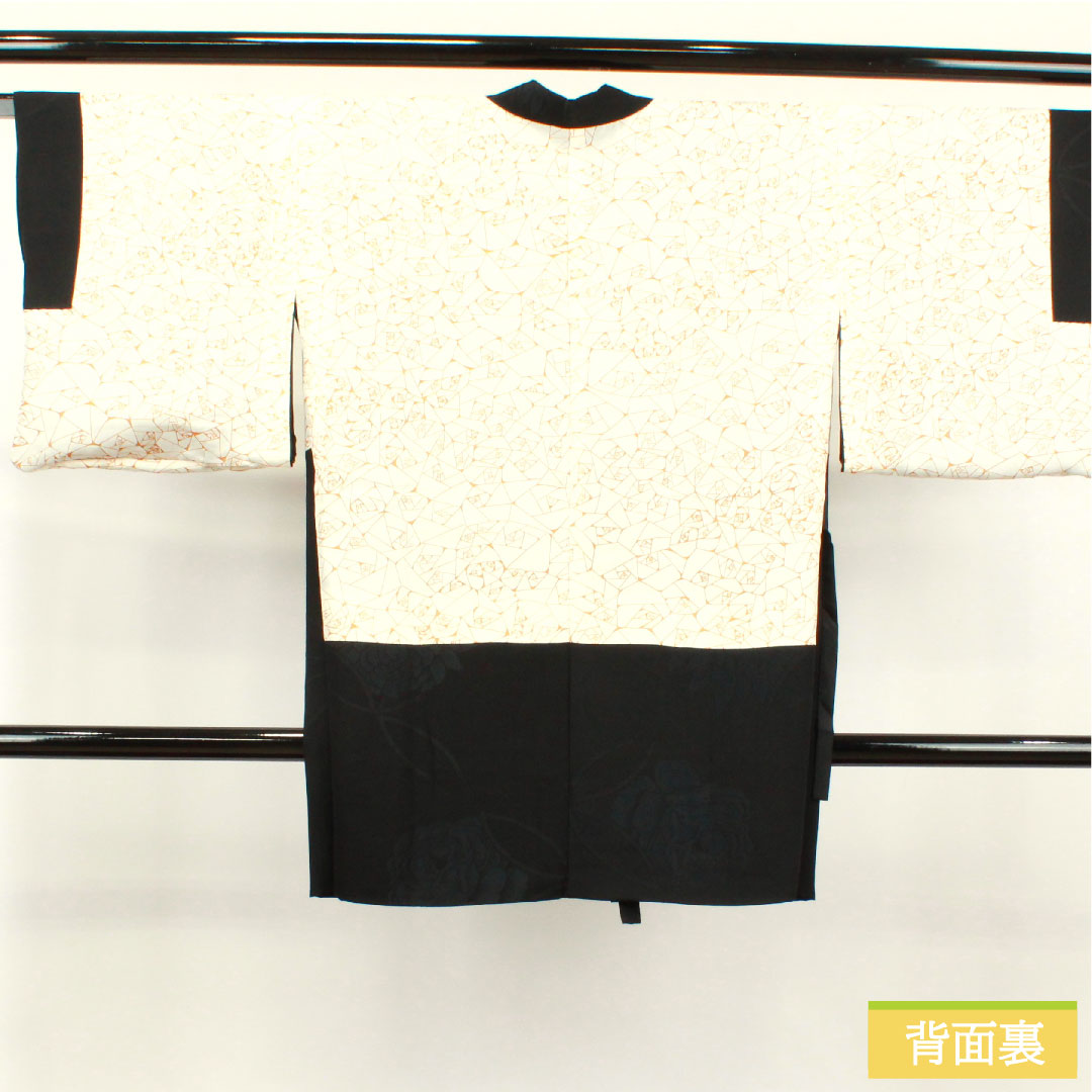 道中着 正絹 身丈94.5cm 裄丈65cm 抽象模様 Sランク 袷 黒系 1117000882910