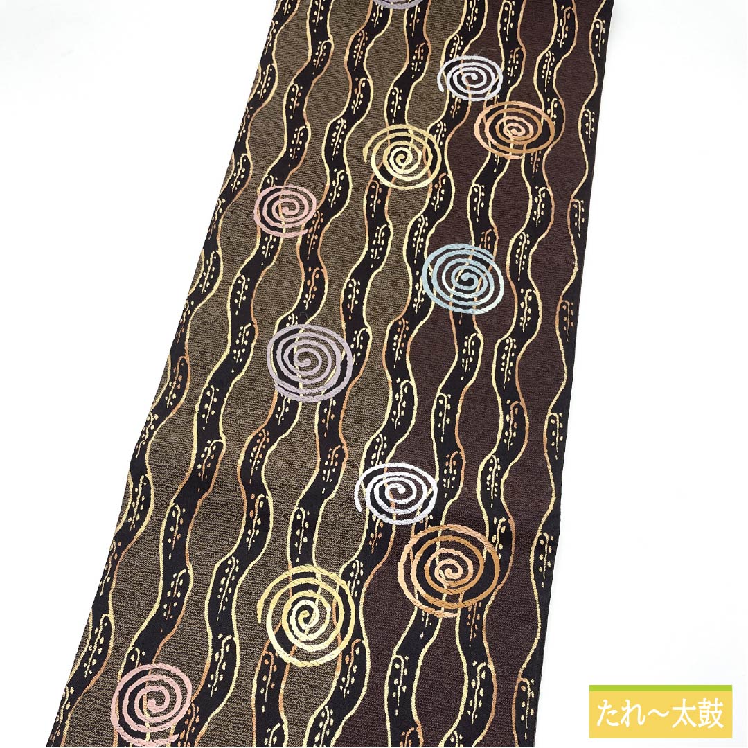 袋帯 正絹 焦色(こがれいろ) 渦巻き 変わり立涌 帯丈440cm Aランク 六通 カジュアル 茶系 1123012853314