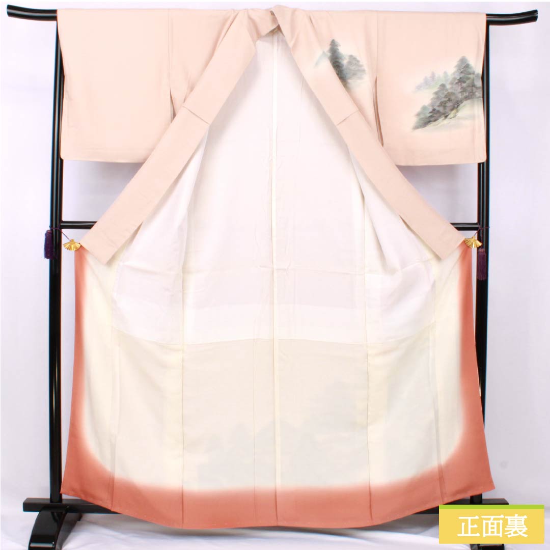 Visiting Kimono (Homongi) - Pure Silk, S-Rank, Lined, Length 161cm, Sleeve Length 65.5cm, Otomeiro (Girl's Color), Kyoto Yuzen, Artist's Work, Kinkakuji Landscape Painting, Pink, Basting Thread Included, Product Number: 1112007172413