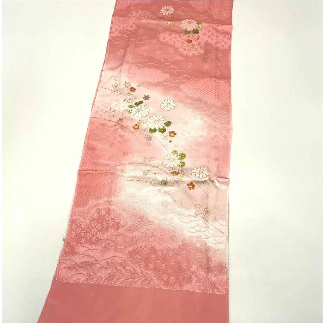 New Old Stock Obijime and Obiage Set, Pure Silk, New Rank, Peach Pink, Hand-braided Cord, Classic Pattern, Length approx. 160cm, Width approx. 1.7cm, Semi-formal, Pink Tones, 1141000581313