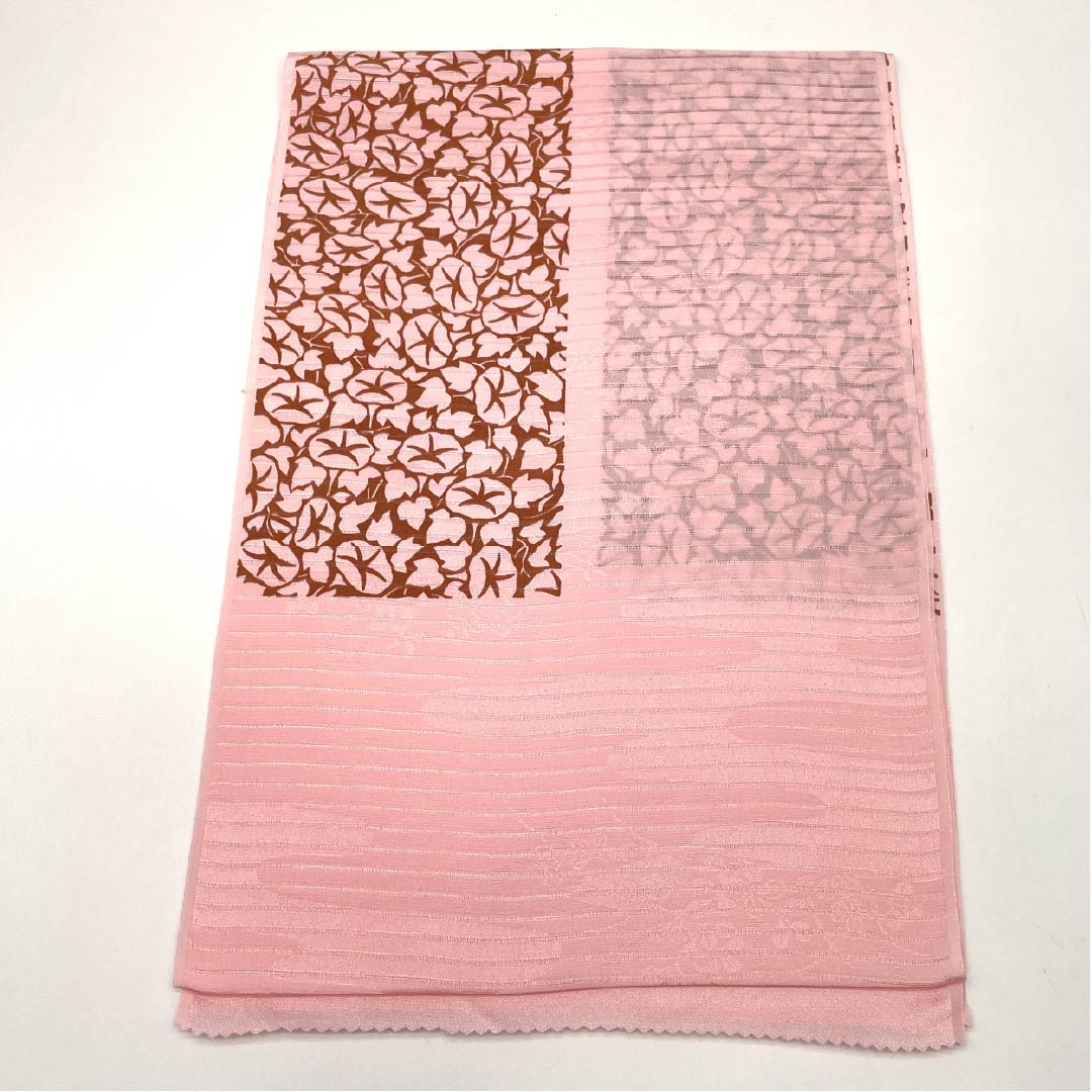(新品)帯揚げ 正絹 セミフォーマル 桃色(ももいろ) 夏物 朝顔 長さ約174cm 幅約28.5cm NEWランク ピンク系 1136000831913