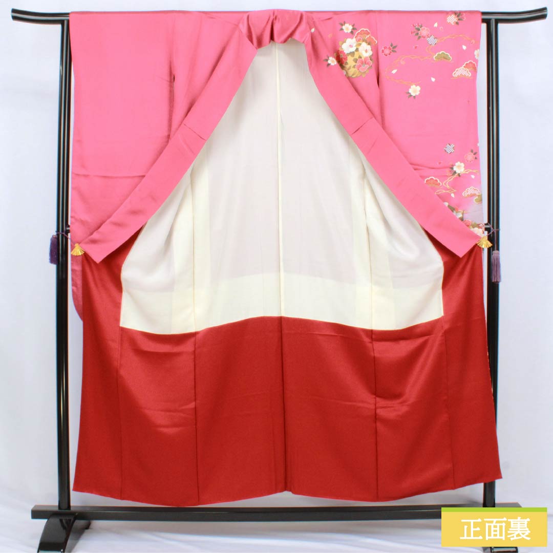 振袖 正絹 Aランク 身丈153.5cm 裄丈64cm 袷 紅鶸色(べにひわいろ) 京友禅 花丸文 牡丹 ソフトガード加工 ピンク系 1113002843213