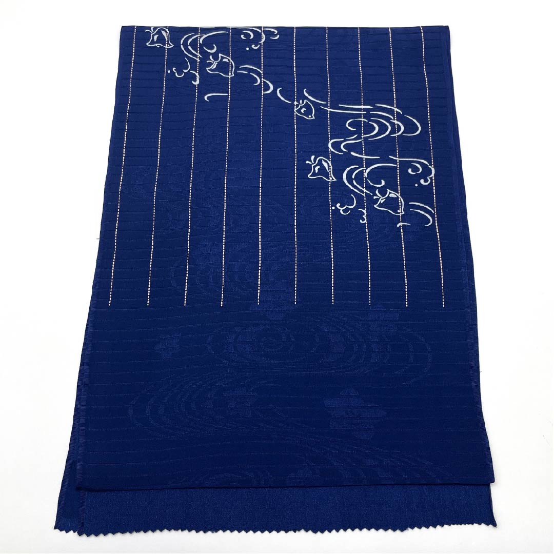 (新品)帯揚げ 正絹 セミフォーマル 夏物 千鳥 流水 古典柄 長さ約164cm 幅約28cm NEWランク 紺系 1136000861918