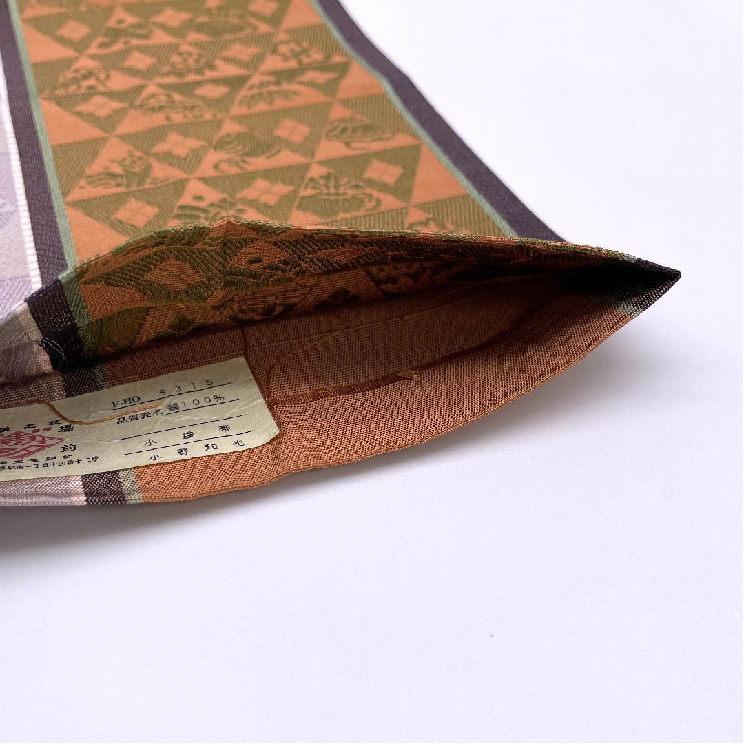 (未仕立)半幅帯 正絹 帯丈354cm 陶塑色(とうそいろ) 宝尽くし 博多織 本場筑前 橙系 Aランク 1125001393326