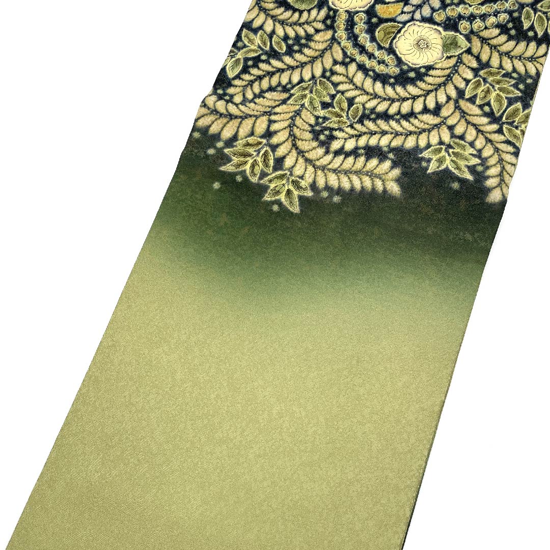 袋帯 島松鼠色(しままつねずいろ) 利休色(りきゅういろ) 辻ヶ花 帯丈456cm 正絹 Aランク ポイント柄 フォーマル 緑系 1123007523419