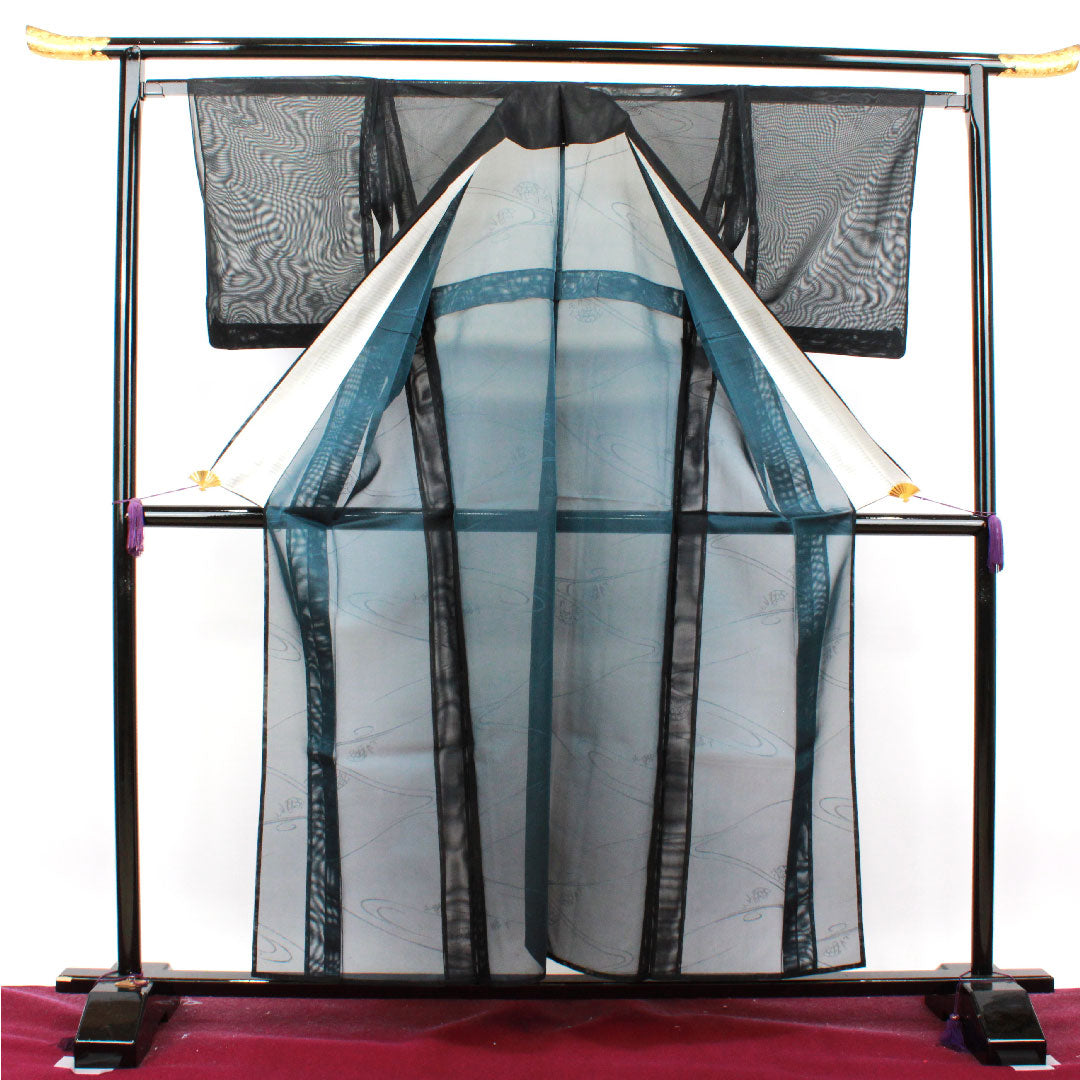 Summer item, pure silk, plain color, length 157.5cm, sleeve length 64cm, abstract pattern, gauze, S rank, black, 1132001122310