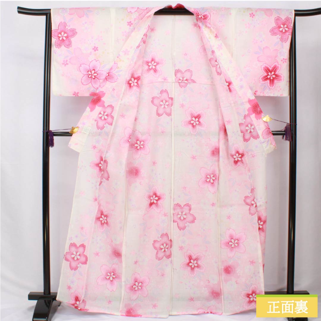 浴衣 木綿 身丈165.5cm 裄丈65cm Aランク 単衣 ピンク系 浅紅色(あさべにいろ) 桜 ラメ 1118006123513