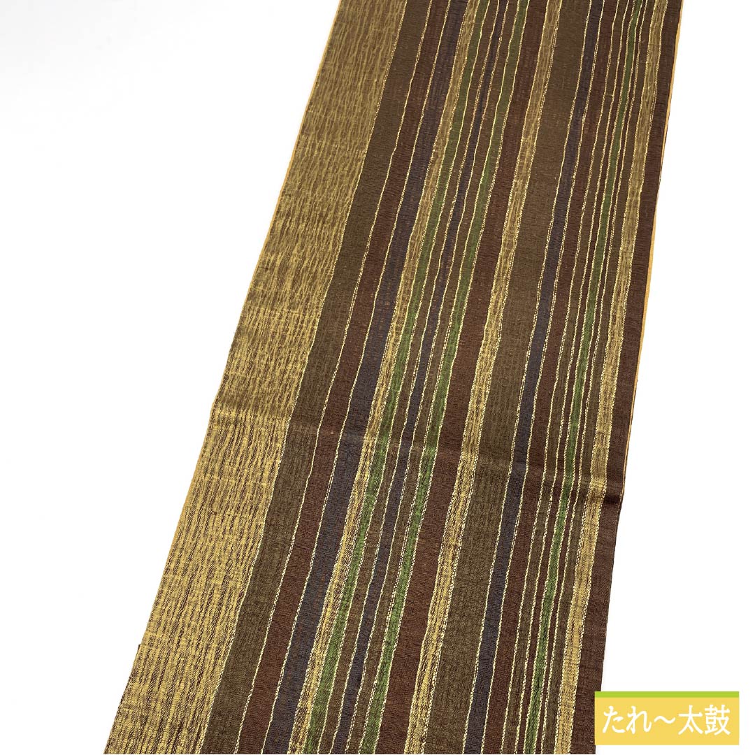 袋帯 正絹 縞模様 櫛織 帯丈456cm Sランク 全通 カジュアル グラデーション系 1123013162499