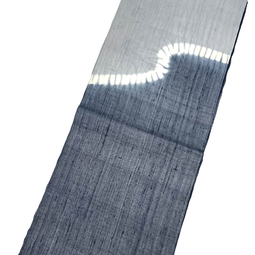 名古屋帯 鋼色 夏帯 紗 絞り 抽象模様 絞り 帯丈370cm 正絹 Aランク ポイント柄 カジュアル グラデーション系 1124004493399 開き仕立て