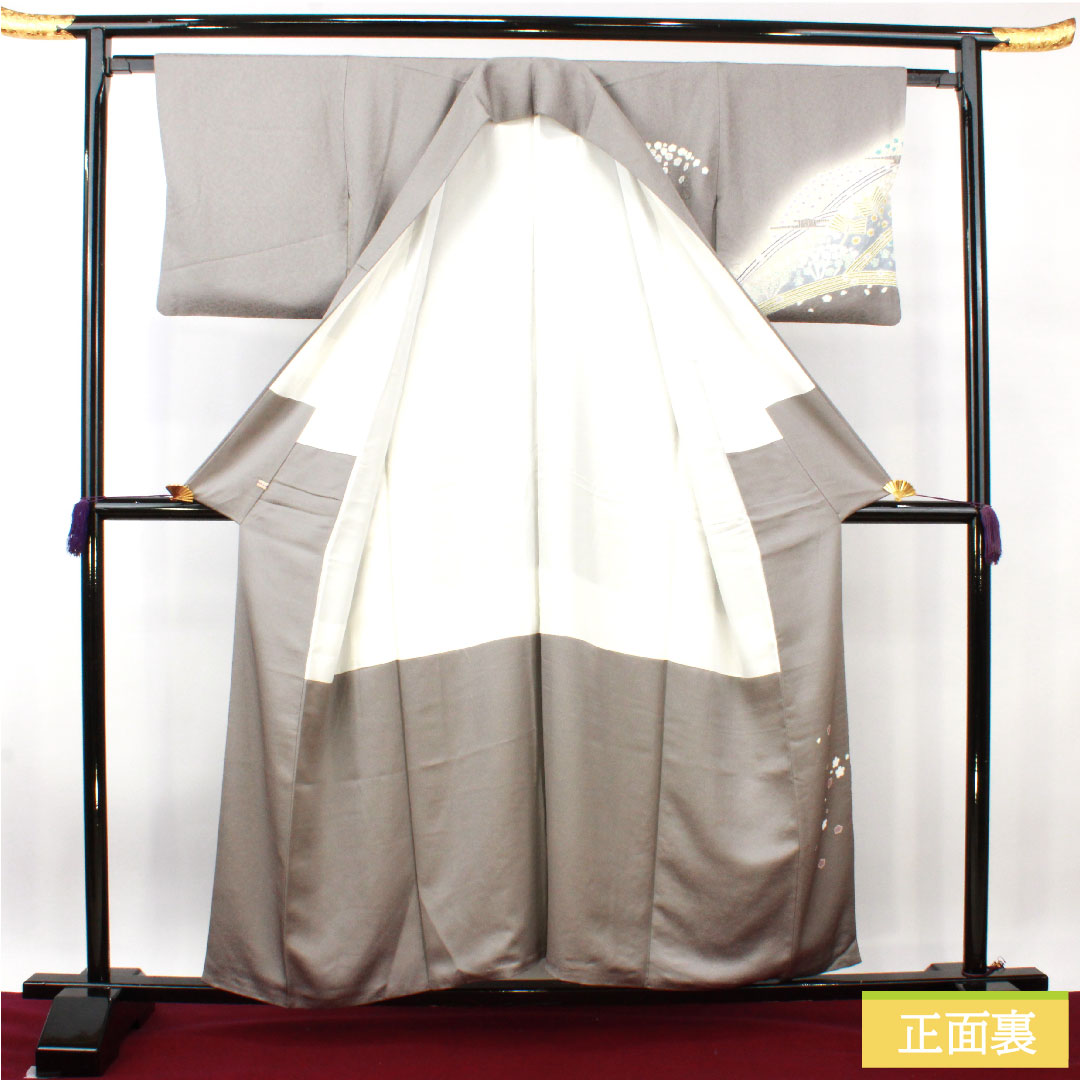 Homongi, pure silk, lined, length 155.5cm, sleeve length 63cm, gray, Oboro-zome, tie-dye, artist's work, abstract pattern, S rank, gray 1112003822322