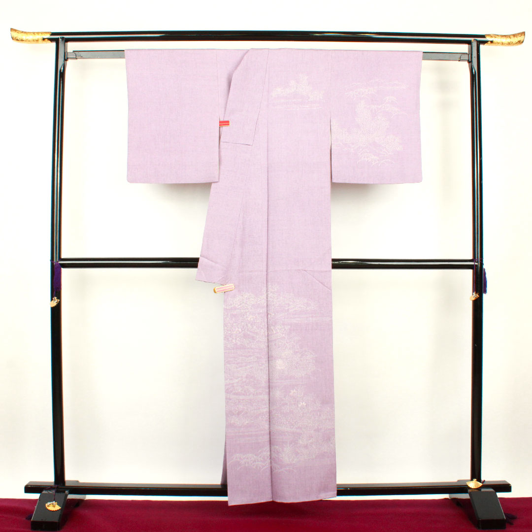 訪問着 袷 身丈156cm 裄丈61cm 薄藤色 茶屋辻模様 正絹 Aランク 紫系 1112001953320