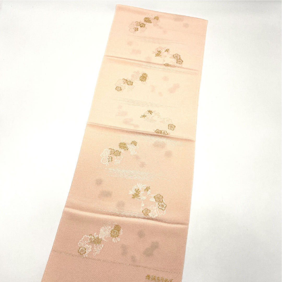 (Like New) Semi-Formal Silk Obiage (Otomeiro) Tango Chirimen (Crepe) with Floral Embroidery, Approximately 176cm Long, 29cm Wide, Pink, Product Number: 1136001301913
