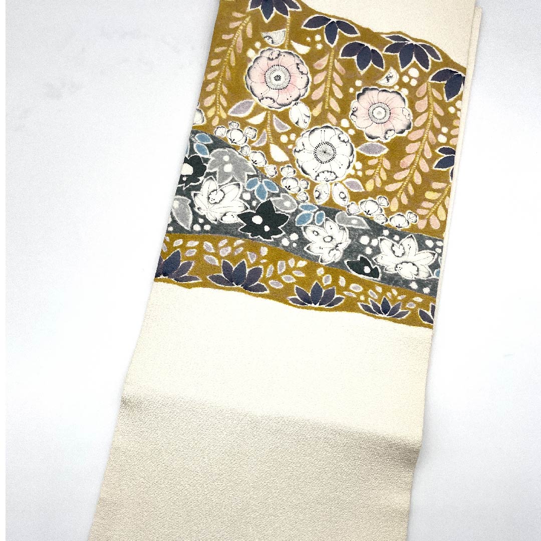名古屋帯 素色 辻ヶ花模様 古典柄 帯丈378cm 正絹 Sランク ポイント柄 セミフォーマル 白系 1124005042311 名古屋仕立て