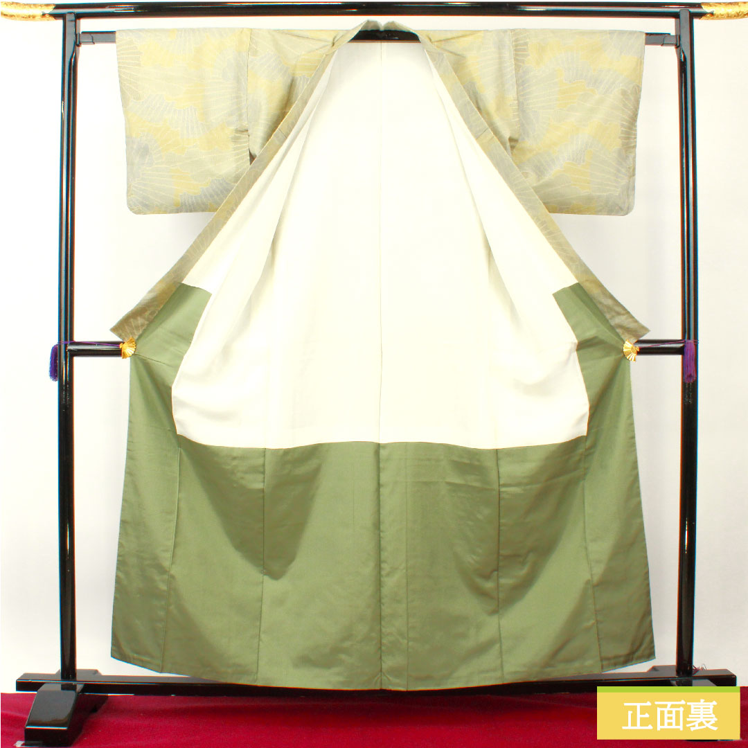 Silk pongee, Length 160cm, Sleeve length 62.5cm, Rikyu white brown, Oshima pongee, Weft-to-weave kasuri, Abstract pattern, S rank, Lined, Gray, 1116003652422